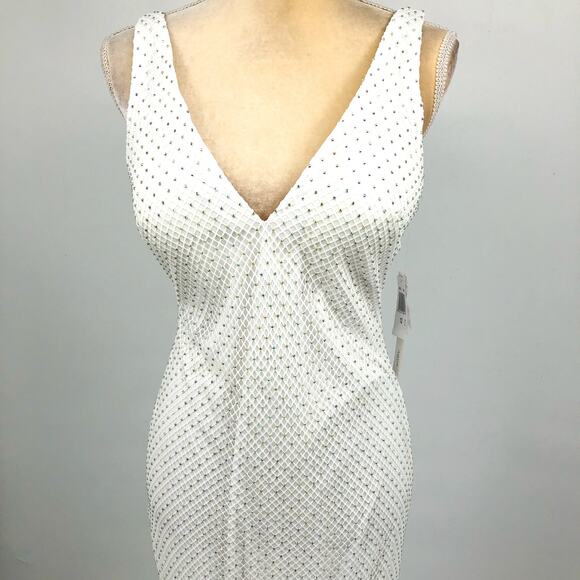 AQUA FORMAL Women's Rhinestone Embellished Fishnet Gown Size 12 Ivory NWT - Picture 7 of 16